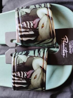 Primitive Mint Green Slide Sandals with Snake Graphic